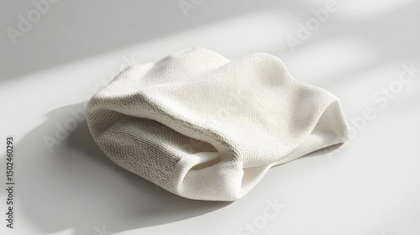 Fototapeta Creamy White Fabric: Soft, creamy white fabric folded delicately on a surface, casting gentle shadows in soft light.  