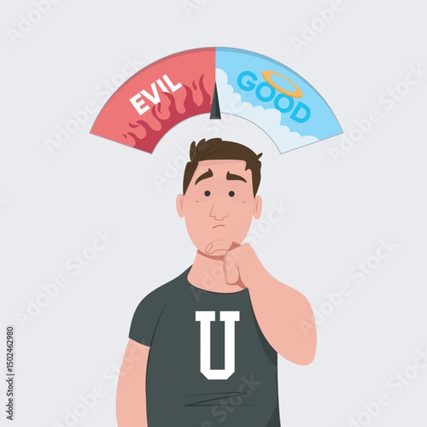 Fototapeta a man will choose good or evil parameter illustration in isolated background