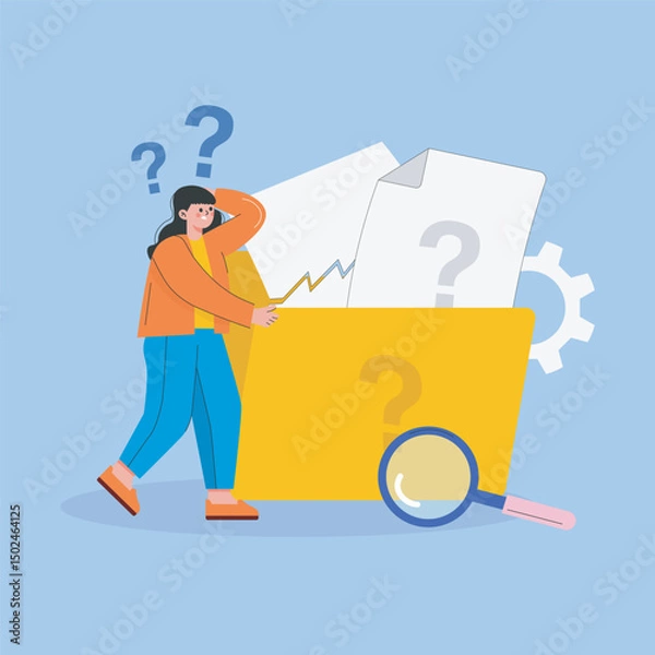 Fototapeta finding folder with confuse woman illustration in isolated background