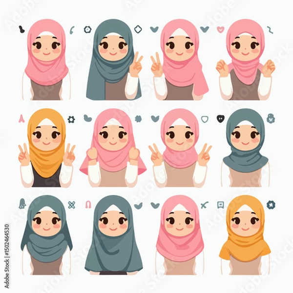 Fototapeta Vector illustration of various types of hijabs 
