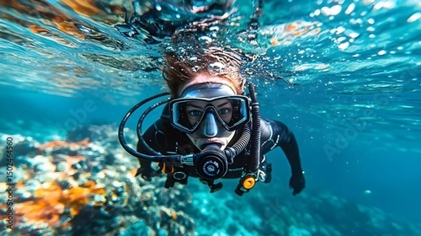 Obraz Diving Mask Portrait in the Ocean