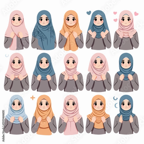 Fototapeta Vector illustration of various types of hijabs 