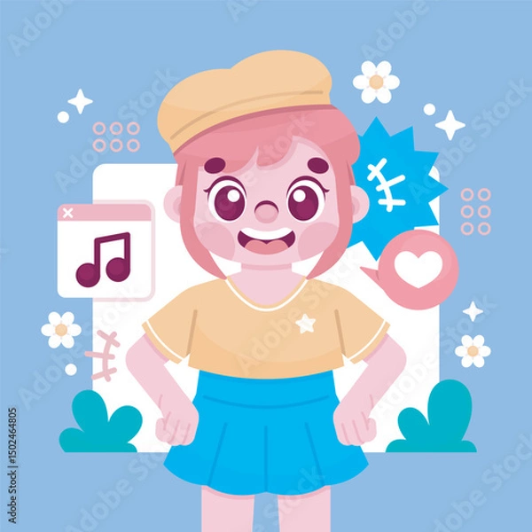 Fototapeta content creator girl illustration in isolated background