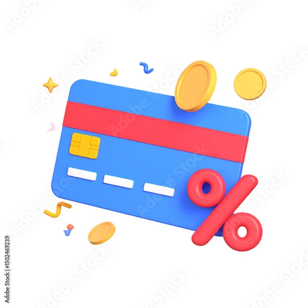 Obraz 3D render of credit card with discount