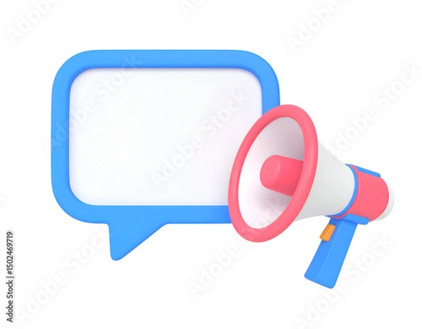Obraz 3D render of a megaphone and speech bubble, ideal for announcements