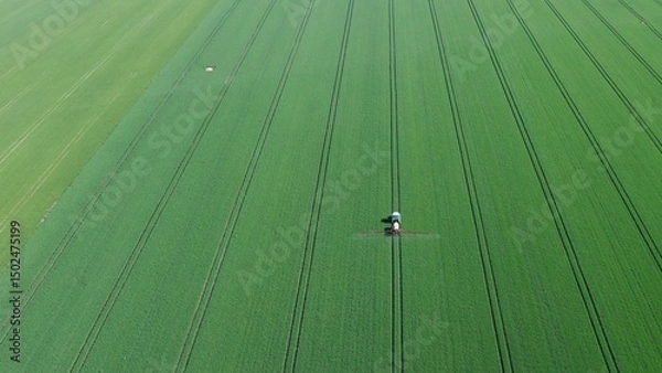 Obraz Aerial View of Tractor on Green Field