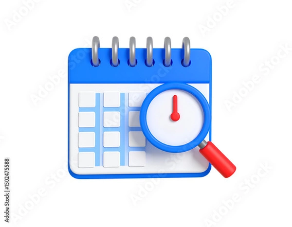 Obraz 3D render of calendar with magnifying glass, signifying time management