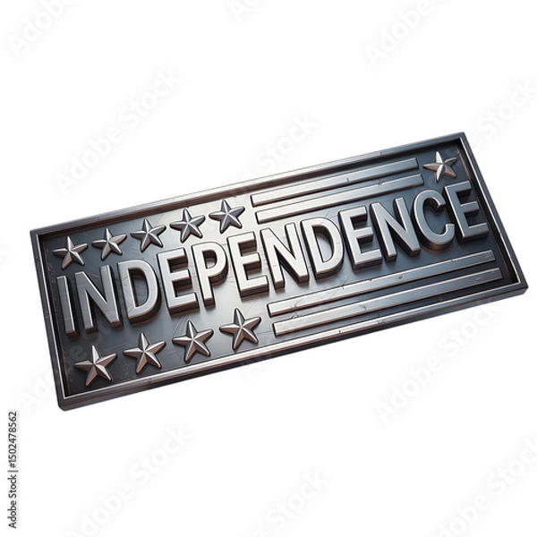 Obraz Metal Typography Plate with ‘Independence’ Text Isolated on White Background