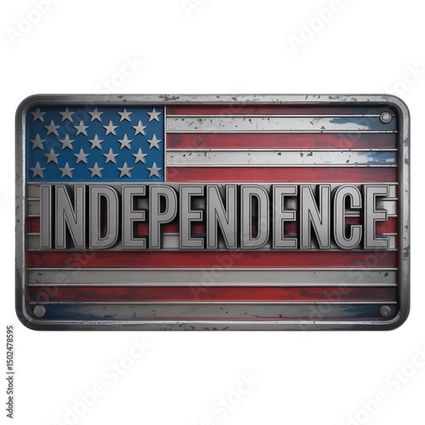 Obraz Metal Typography Plate with ‘Independence’ Text Isolated on White Background