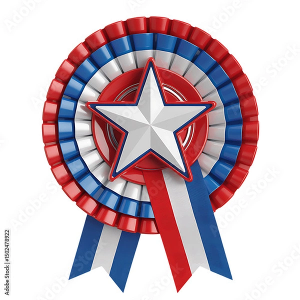 Obraz Red White and Blue Rosette with Star Center Isolated on White Background