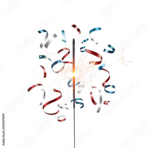 Obraz Glowing Sparkler with Red White and Blue Stars Isolated on White Background