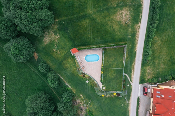 Obraz Aerial View of Backyard Pool and Garden