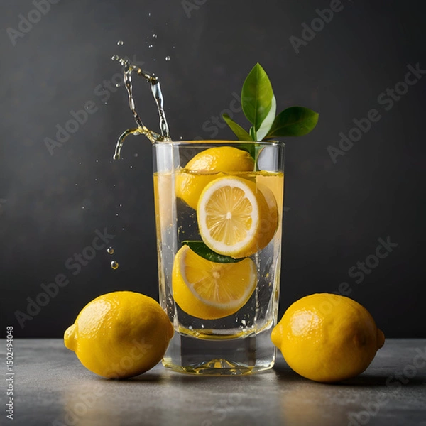 Fototapeta lemon juice in a glass summer spring 