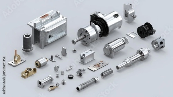 Obraz Precision engineered hydraulic components, meticulously detailed