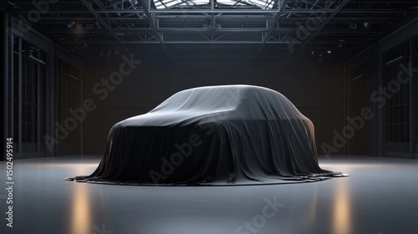 Obraz Unveiling a new vehicle in a modern industrial hangar
