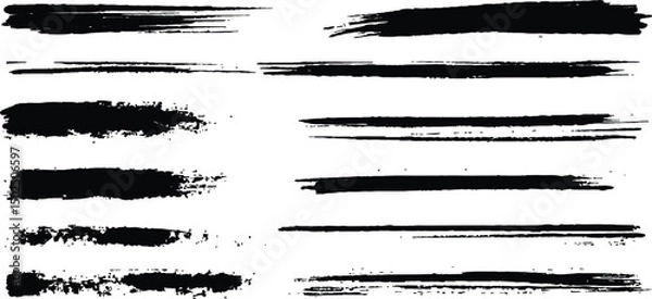 Fototapeta Black paint brush set of grunge black paint brush strokes. All brush strokes are isolated on white background. Set of grunge black ink brush strokes on white background. 