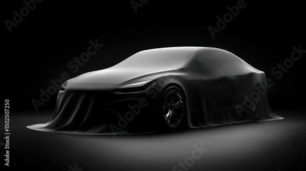 Obraz Mysterious new car shrouded in dark cloth