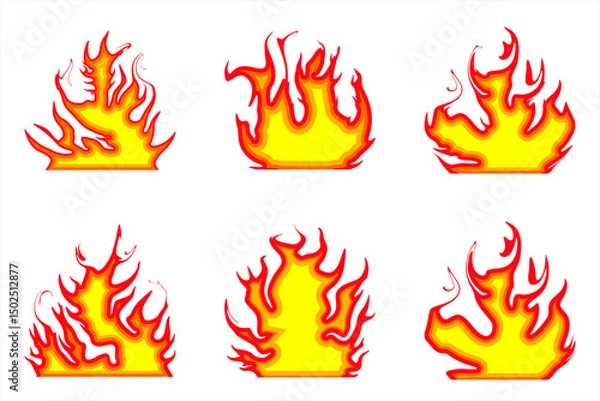 Obraz set of Cartoon Flame Icons, Red and Yellow Fire ilustration Collection
