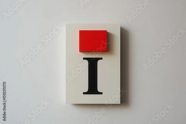 Obraz Minimal abstract composition with red cube and bold letter I AI generated