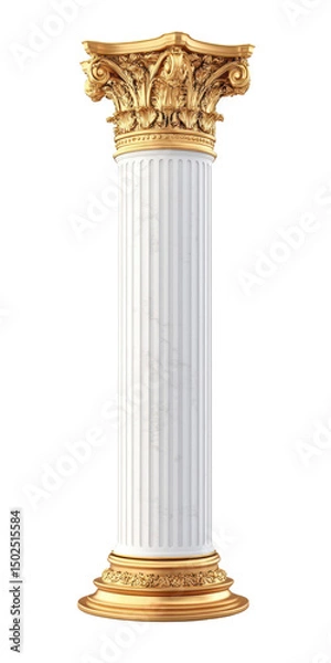 Fototapeta Elegant Pillar: A majestic, white column with intricate golden accents, showcasing classical architecture, exuding a sense of timeless beauty.