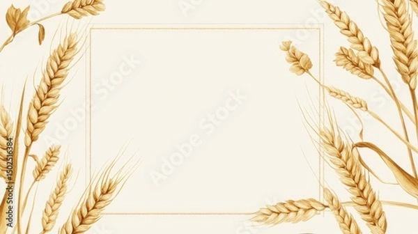 Fototapeta Golden wheat sprigs frame a blank rectangular space