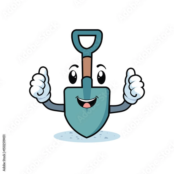 Obraz Adorable shovel character in flat 2D cartoon style with a smile. Suitable for garden kits, educational tools, or kid-themed content.