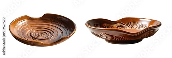 Obraz A beautiful shiny clay colored dish set isolated on a transparent background. PNG file