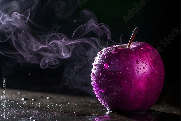 Fototapeta A shiny, reflective purple apple with wisps of steam