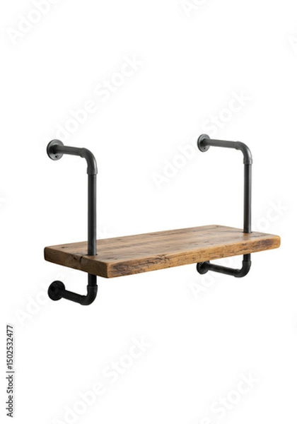 Obraz Rustic floating shelf with pipe accents