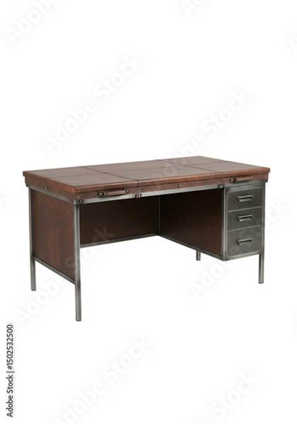 Obraz Rustic leather desk with metal frame