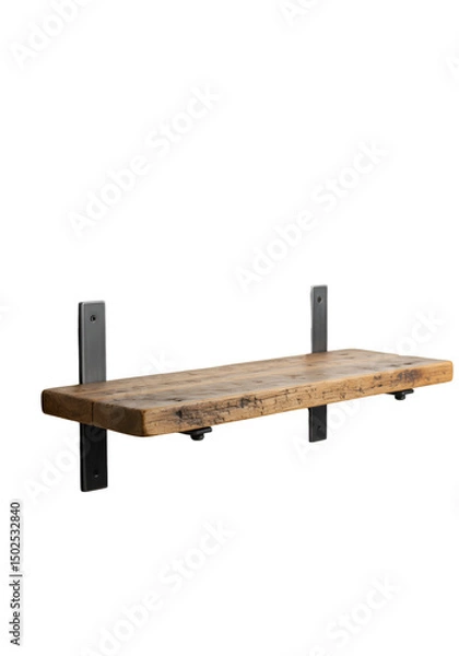 Obraz Rustic wooden shelf with metal brackets