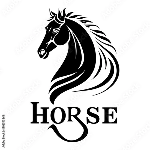 Fototapeta Stylized Horse Head Logo with Artistic Text Design – Isolated on White Background.