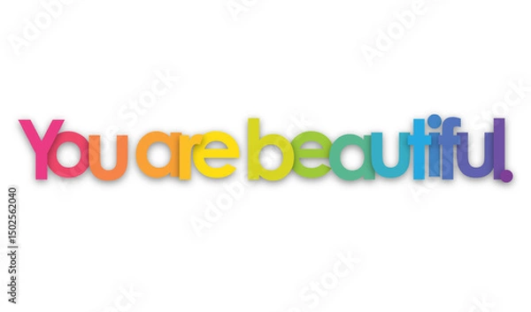 Obraz YOU ARE BEAUTIFUL. colorful typography banner on transparent background