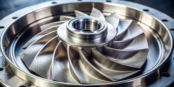 Fototapeta Centrifugal pump impeller close-up with spinning blades, rotation, technology,  rotation