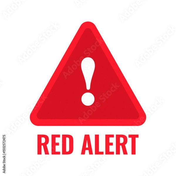 Fototapeta Red Alert Icon – Bold Triangle Warning Sign with Exclamation Mark for Emergency Caution