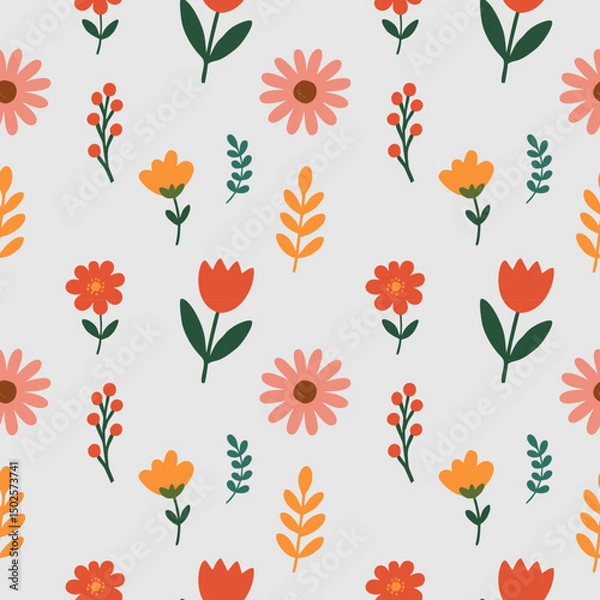 Fototapeta Simple floral seamless ethnic flower pattern for accessories and wrapping paper and clothes print and kids fabrics notebooks.