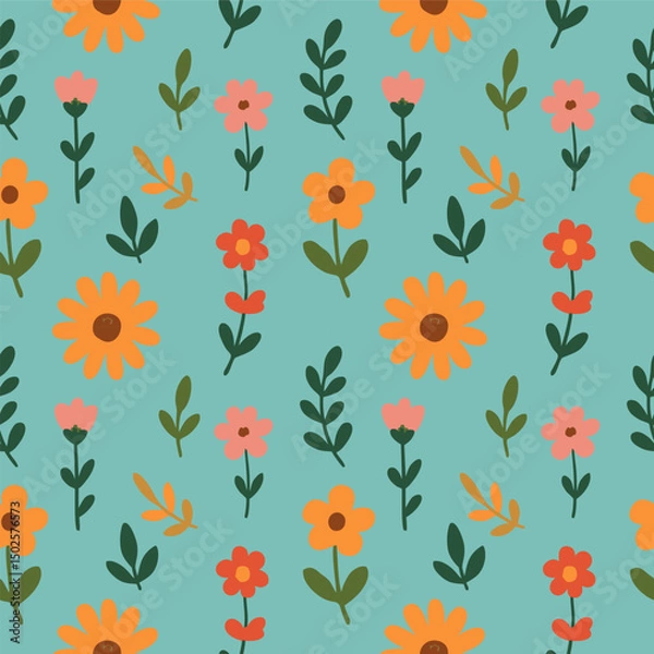 Fototapeta Simple floral seamless ethnic flower pattern for accessories and wrapping paper and clothes print and kids fabrics notebooks.