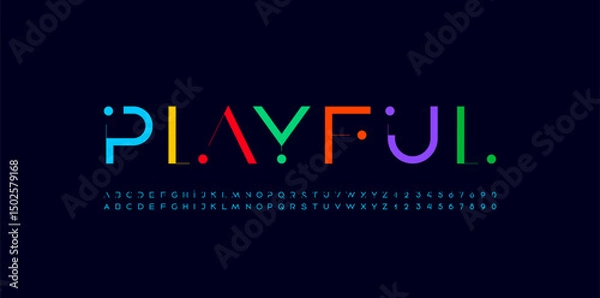 Obraz Font colorful alphabet, thin letters from A to Z and numbers from 0 to 9, made thin line and circle dot vector illustration 10EPS.