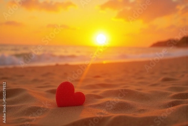 Fototapeta red heart sitting on top of a sandy beach