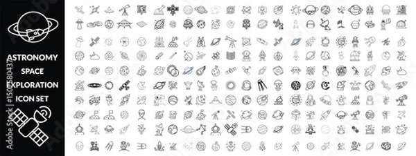 Fototapeta Astronomy and space exploration icon set. Thin line editable stroke icons for astrophysics, planets, rockets, astronauts, solar system, satellites, galaxies and outer space observation science