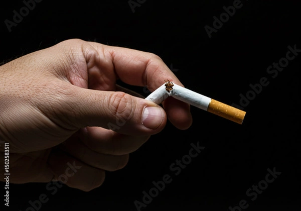 Fototapeta Hand Breaking Cigarette - Symbolizing Stop Smoking and Quit Addiction