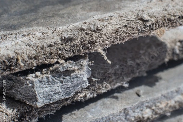 Fototapeta Detailed photography of building material with asbestos fibres. Health harmful and hazards effects.