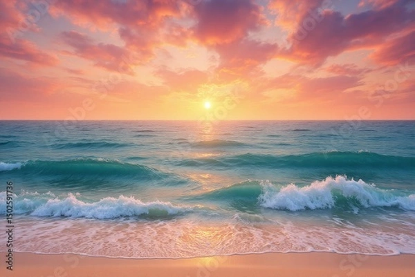 Fototapeta rainbow in the sky over the ocean on a beach
