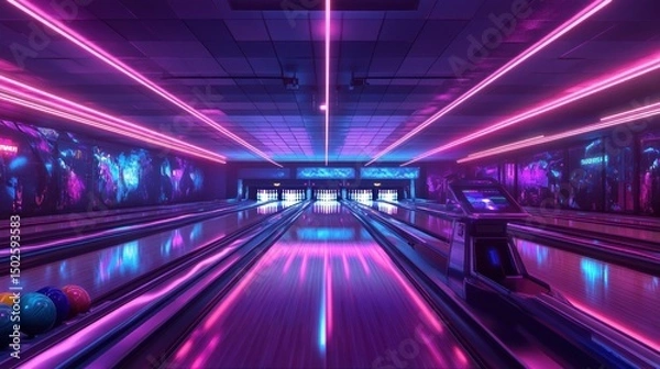 Fototapeta Neon lighting corridor