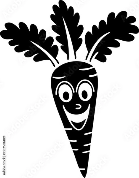 Fototapeta Happy cartoon carrot with green leaves and smiling face, perfect for children themes