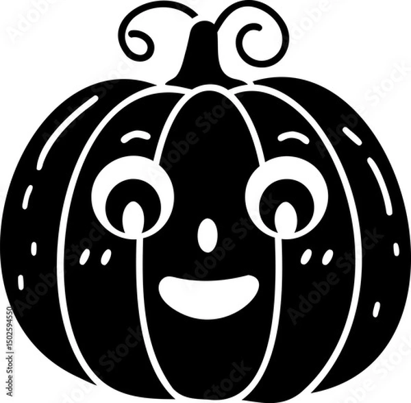Fototapeta Happy pumpkin with smiling face and curly stem, perfect for Halloween decorations