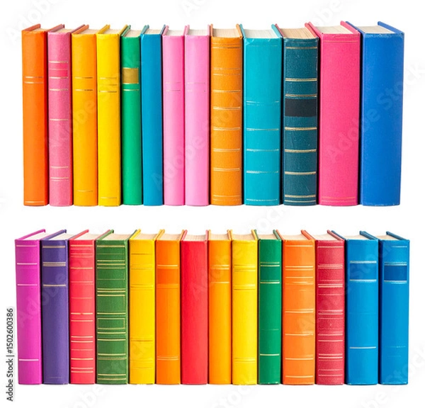 Fototapeta collection of colorful books in rows isolated on white