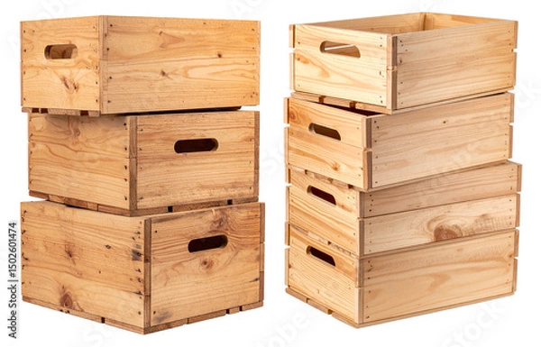 Fototapeta stack of industrial wooden box with handle hole for storage or drawers