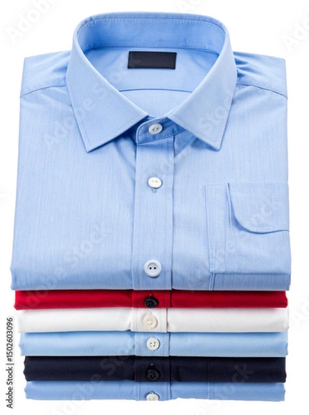 Fototapeta top view of pile of neatly shirts isolated on white