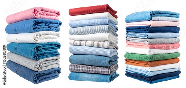 Fototapeta three stack of neatly laundry isolated on white